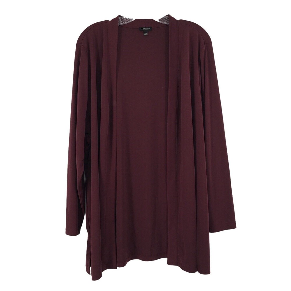 Talbots Womens Open Long Sleeve Cardigan Jacket Burgundy Stretch Size 3XP Petite